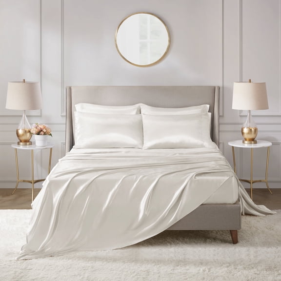 Comfort Classics Satin Ivory Luxury 6 PC Sheet Set, California King - Wrinkle Free
