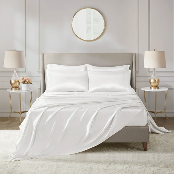 Comfort Classics Satin White Luxury 6 PC Sheet Set, Full - Wrinkle Free
