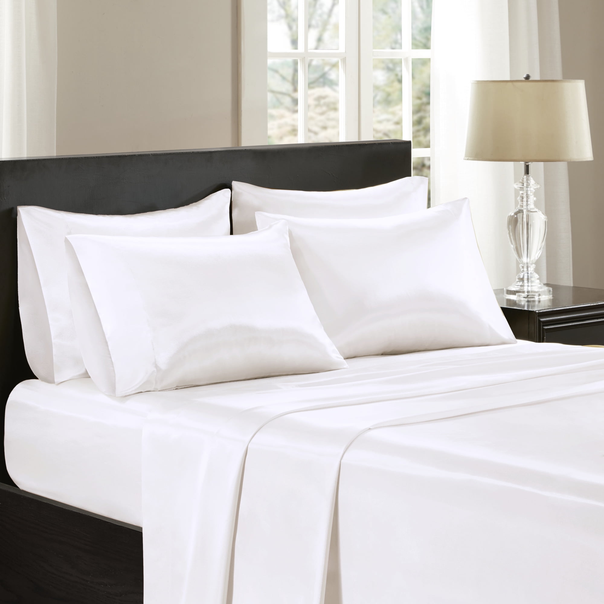 White Queen Satin Polyester 6-Piece Sheet Set