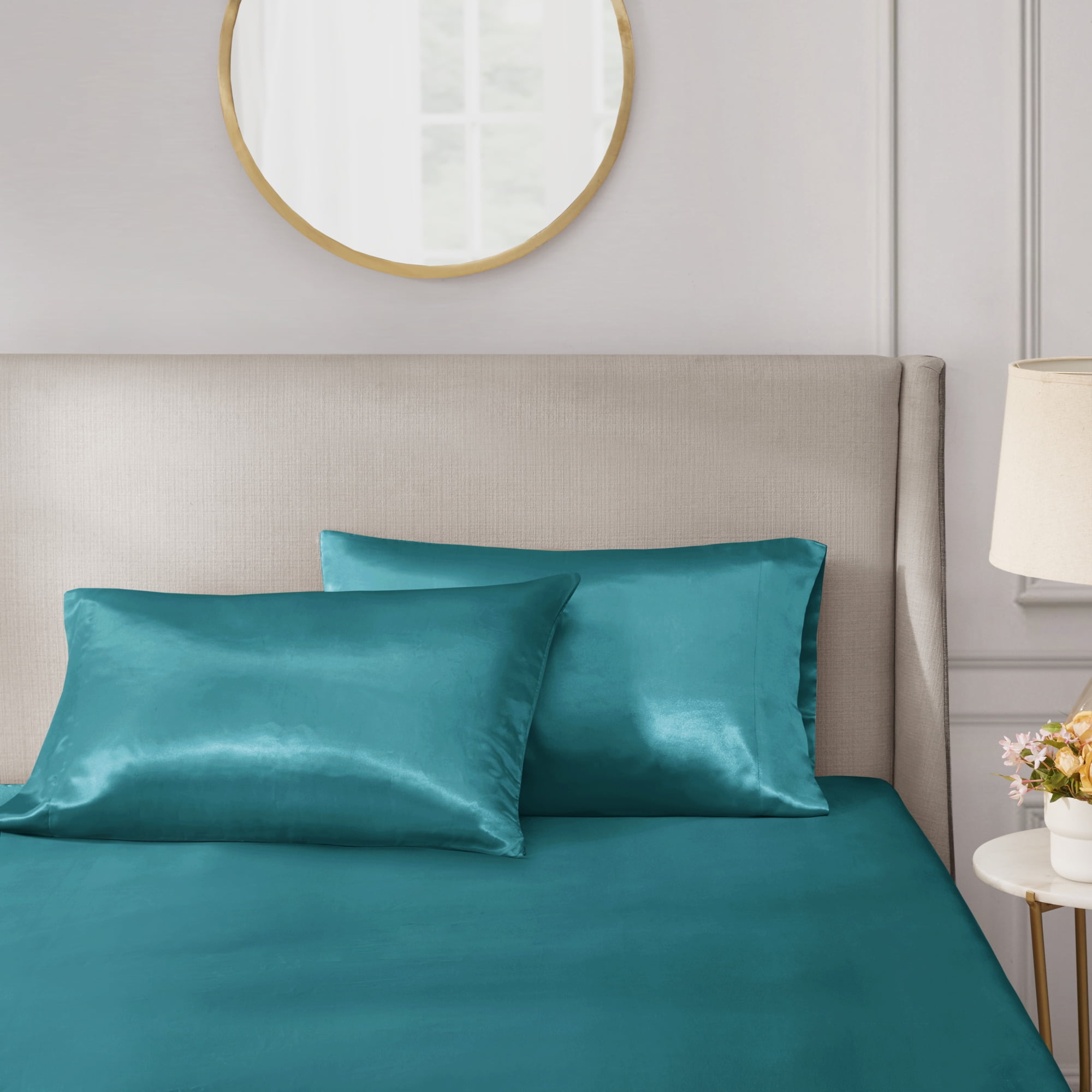 Teal King Satin Polyester Pillowcase Set