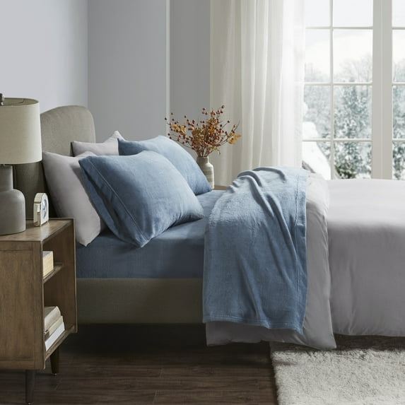 Comfort Classics Soloft Plush Solid Micro Raschel Bedding Sheet Set, Queen, Blue