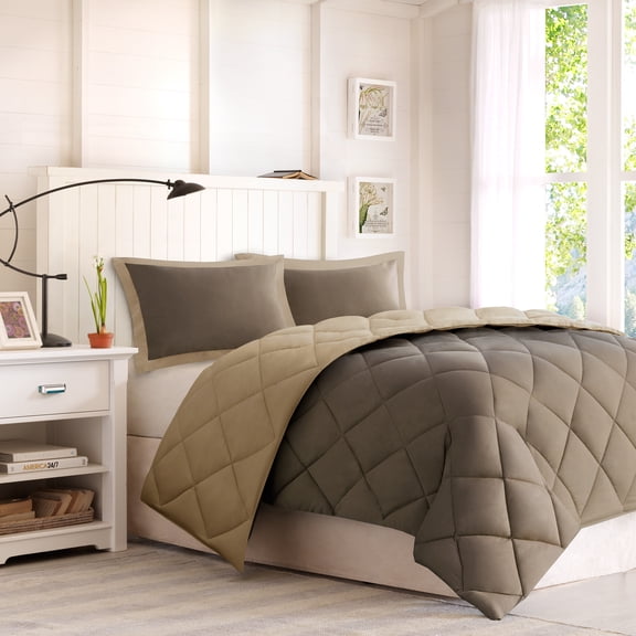 Comfort Classics Windsor Reversible Down Alternative 3M Scotchgard Comforter Set, Brown/Sand, Full/Queen