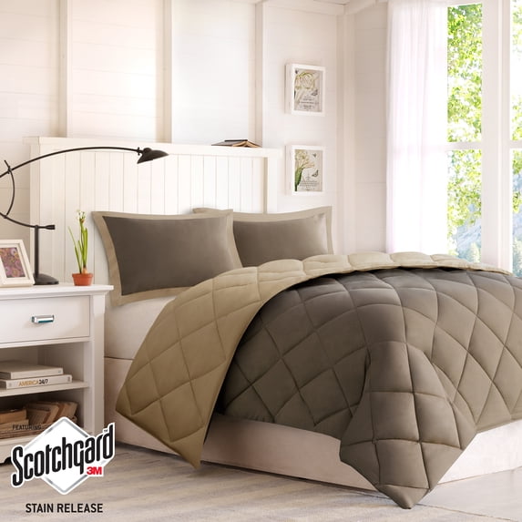 Comfort Classics Windsor Reversible Down Alternative 3M Scotchgard Comforter Set, Brown/Sand, Twin/Twin XL