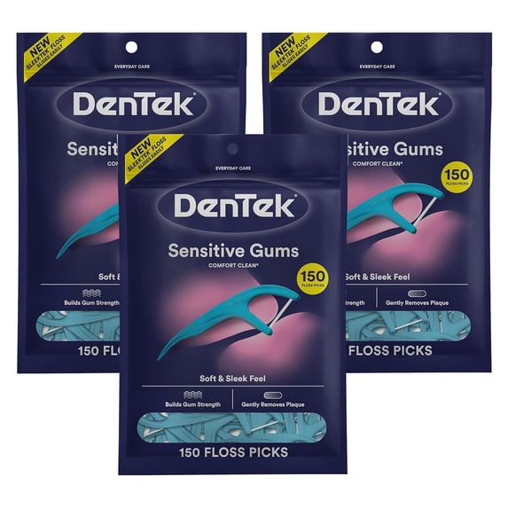 Comfort Clean Sensitive Gums Floss Picks Soft & Silky Ribbon 150 Count 3 Pack
