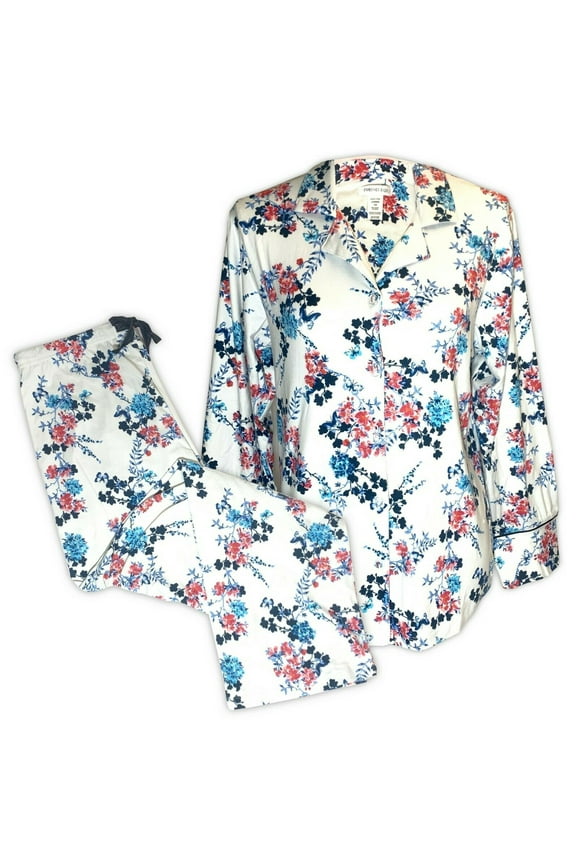 Women 2 Piece Medium White Floral Bouquet Lounge Wear Sleepwear Set