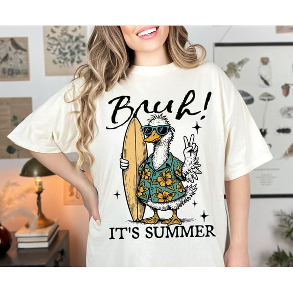 Comfort Color Bruh It’s Summer Goose Shirt, Funny Summer Meme Tee, Retro Vibes Snarky Animal Humor Sarcastic Goose TShirt, Beach Vacation T-Shirts