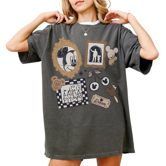 Comfort Color Coquette Bow Mickey Checkered Comfort Colors T-Shirt, Retro Mickey Checkered Shirt, Mickey Sketch, Vintage Snacks Disney Foodies