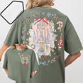 thumbnail image 1 of Comfort Color® Disney Merry Christmas Shirt, Vintage Disney Mickey Coquette Bow Christmas tee, Disney trip Xmas Tshirt,Moss Color,Size L, 1 of 5