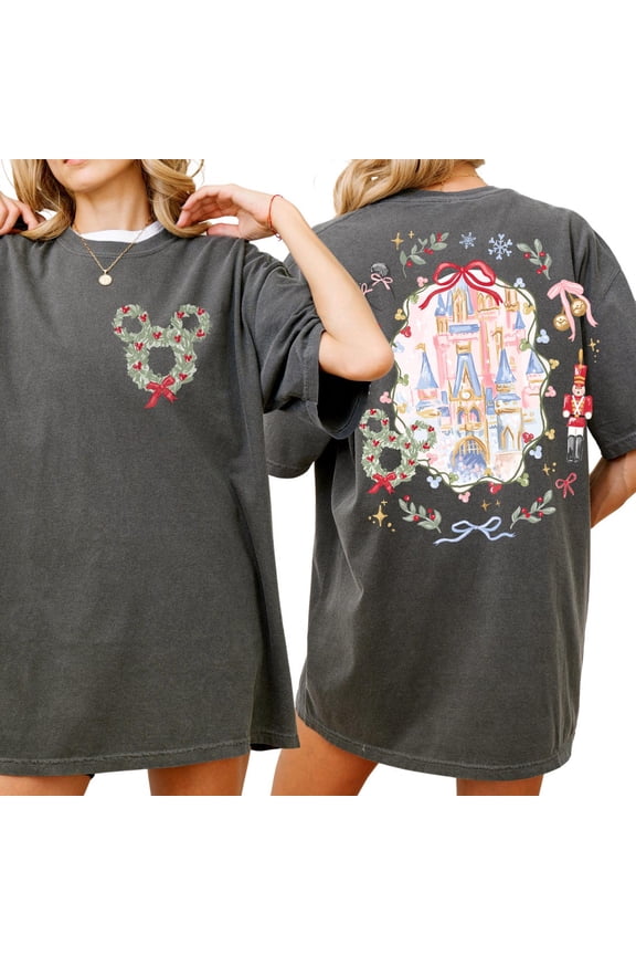 Comfort ColorĀ® Disney Merry Christmas Shirt, Vintage Disney Mickey Coquette Bow Christmas tee, Disney trip Xmas Tshirt