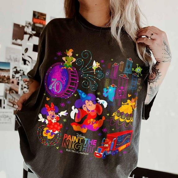 Comfort Color Disney Paint the Night Electrical Parade Tshirt, Disneyland 70th Anniversary Celebration 1955-2025, Disney Girl Trip Family