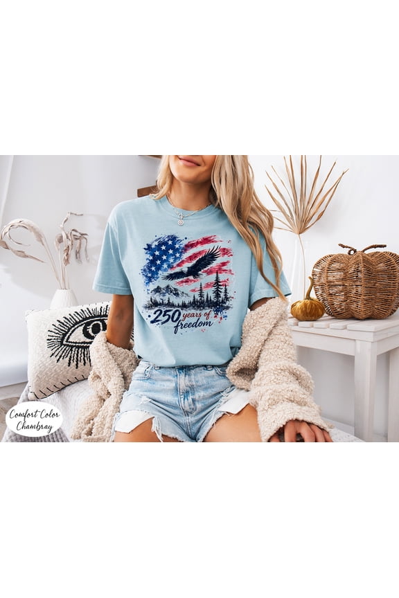 Comfort Color Patriotic 250 Years Shirt, USA Eagle Flag Graphic Tee, 4th of July Independence Day Shirt, America Freedom T-Shirt