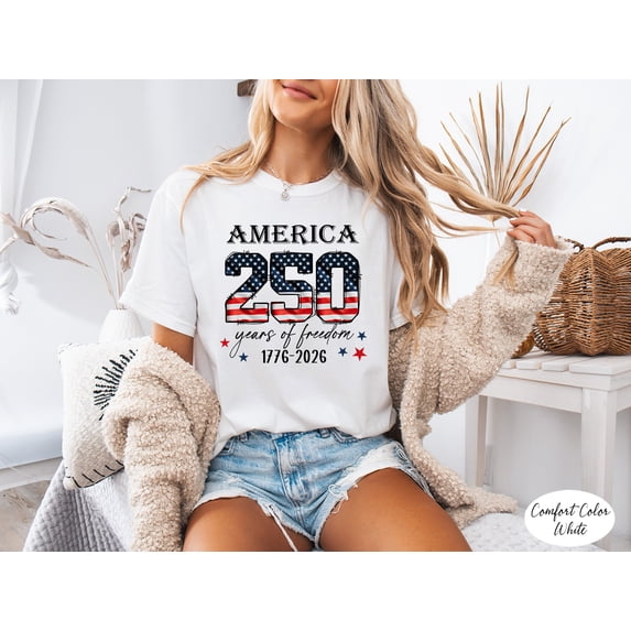 Comfort Color Patriotic 4th of July T-Shirt, 250 Years of Freedom 1776-2026 Tee, USA Semiquincentennial Anniversary Shirt, Independence Day Gift for Men & Women