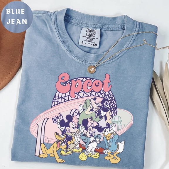 Comfort Color Vintage Disney Epcot Mickey and Friends Shirt, Disneyland Family Trip T-Shirt, Holiday Gift Tee,Blue Jean Color,Size L