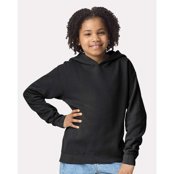 Comfort Colors 1467Y Garment-Dyed Youth Lightweight Fleece Hooded Sweatshirt-Black-XS