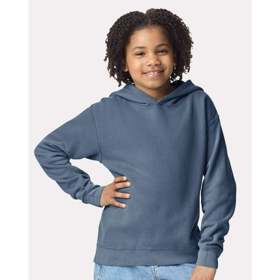 Comfort Colors 1467Y Garment-Dyed Youth Lightweight Fleece Hooded Sweatshirt-Blue Jean-L