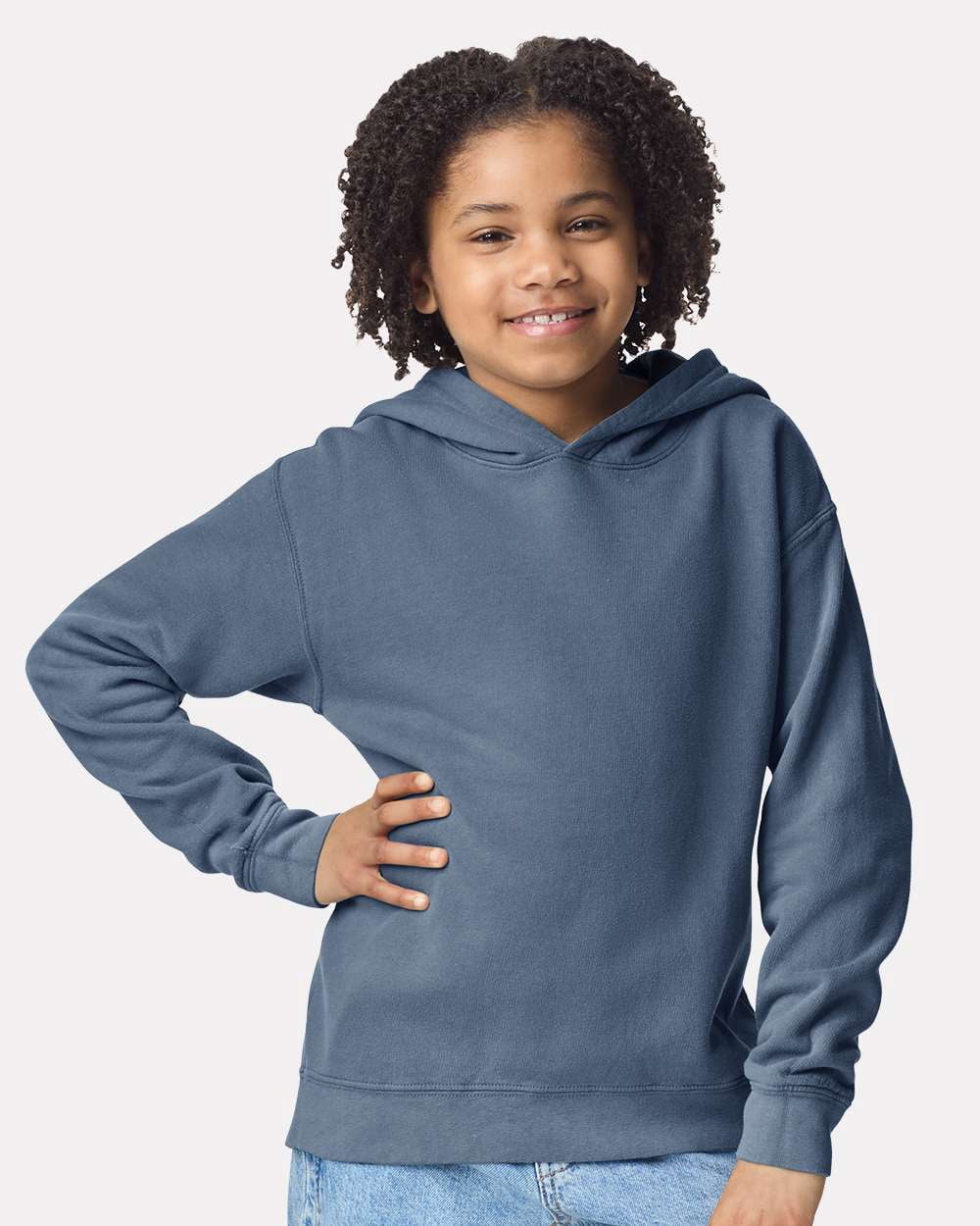 Comfort Colors 1467Y Garment-Dyed Youth Lightweight Fleece Hooded Sweatshirt-Blue Jean-M