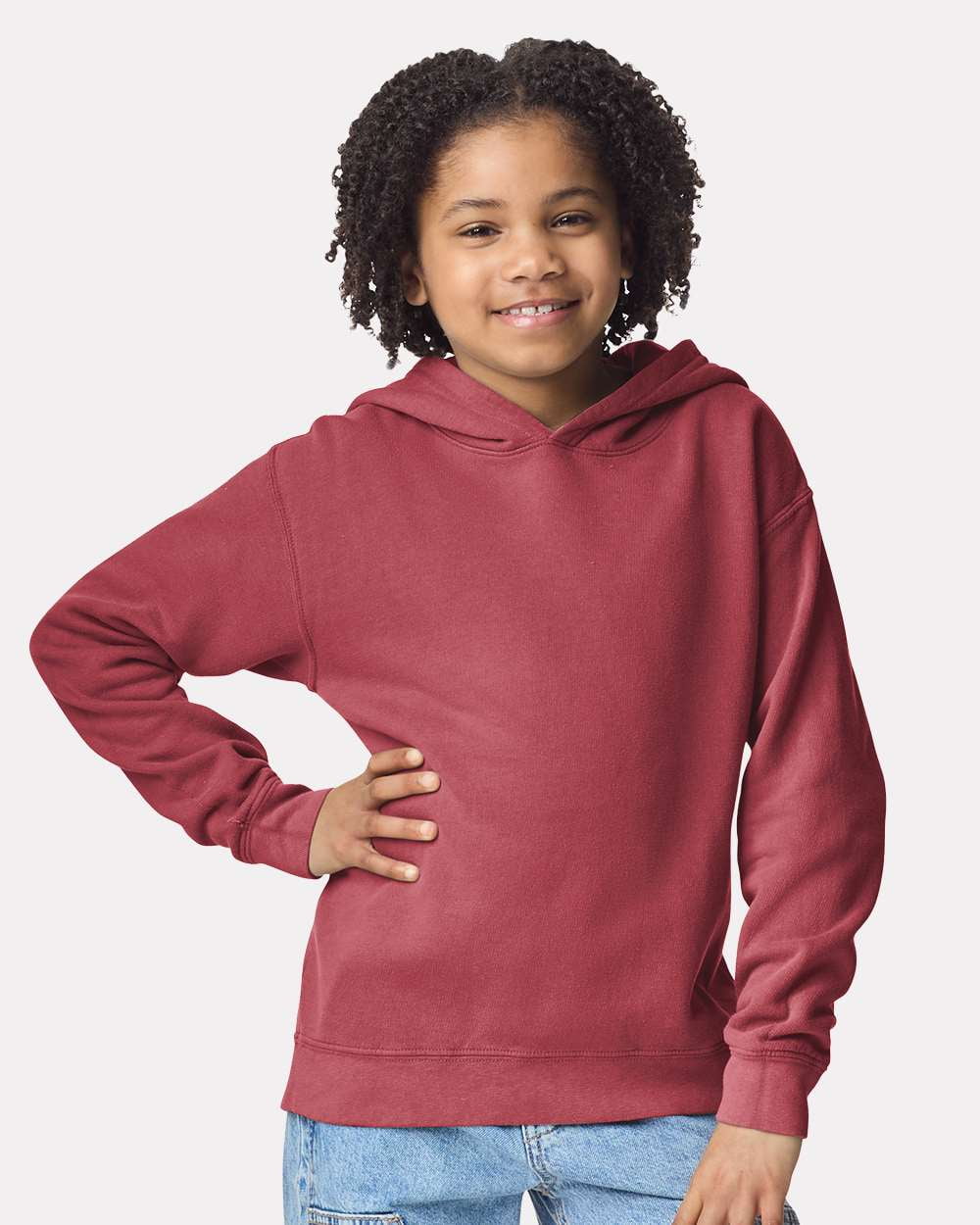 Comfort Colors 1467Y Garment-Dyed Youth Lightweight Fleece Hooded Sweatshirt-CRIMSON-M