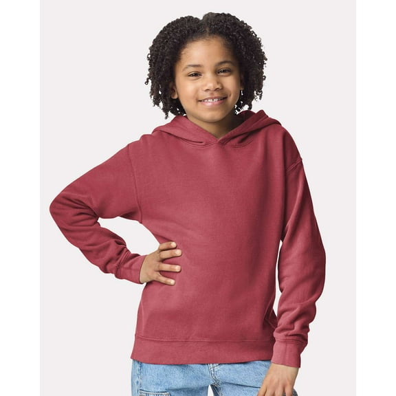 Comfort Colors 1467Y Garment-Dyed Youth Lightweight Fleece Hooded Sweatshirt-CRIMSON-M