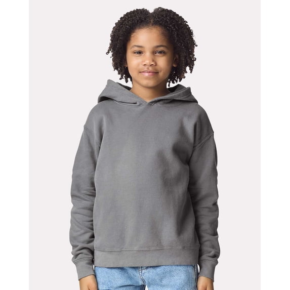 Comfort Colors 1467Y Garment-Dyed Youth Lightweight Fleece Hooded Sweatshirt-Grey-L
