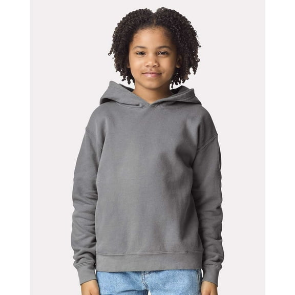 Comfort Colors 1467Y Garment-Dyed Youth Lightweight Fleece Hooded Sweatshirt-Grey-M