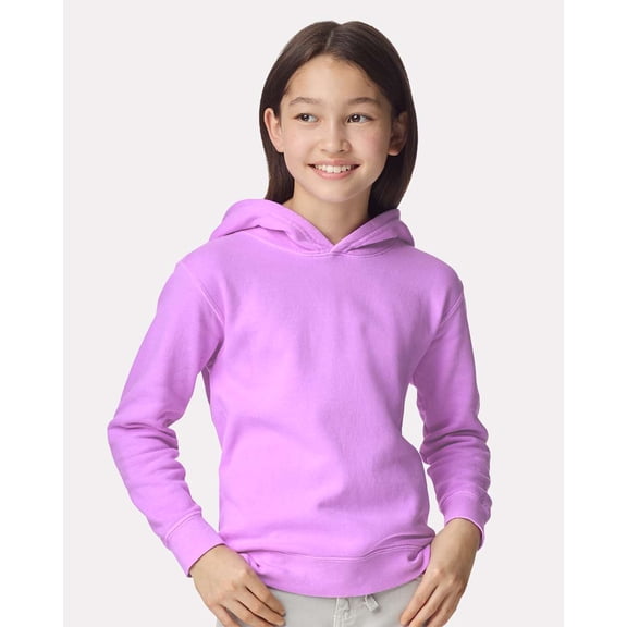 Comfort Colors 1467Y Garment-Dyed Youth Lightweight Fleece Hooded Sweatshirt-Neon Violet-XL