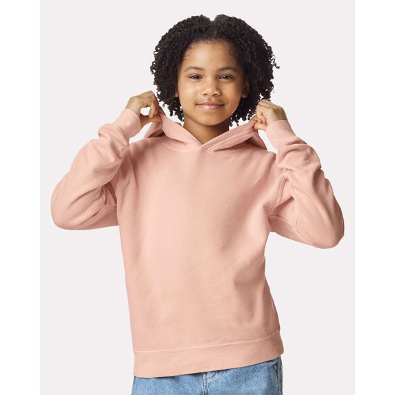 Comfort Colors 1467Y Garment-Dyed Youth Lightweight Fleece Hooded Sweatshirt-Peachy-XS