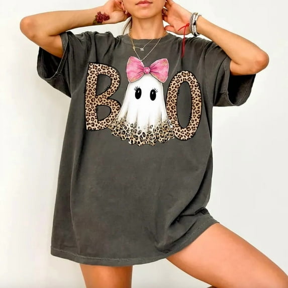 Comfort Colors 1717 BOO Leopard Print Ghost Halloween Graphic T-Shirt Unisex - Gift for Halloween