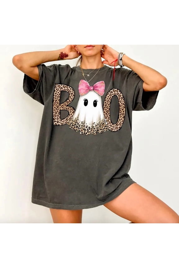 Comfort Colors 1717 BOO Leopard Print Ghost Halloween Graphic T-Shirt Unisex - Gift for Halloween