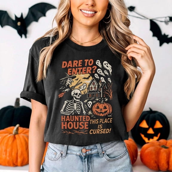 Comfort Colors 1717 Dare to Enter Haunted House Halloween T-Shirt 100% Cotton - Gift for Halloween