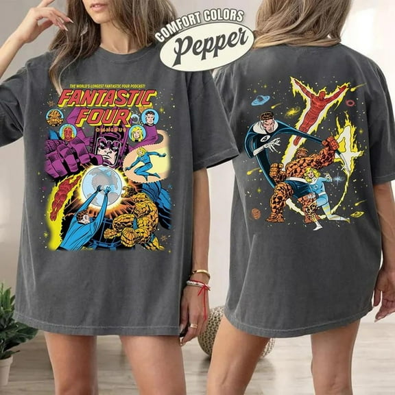 Comfort Colors 1717 Fantastic Four Double Sided T-Shirt, Vintage Fantastic Four First Steps Shirt, Fantastic 4 Comic Reed Richards Sue Storm, MCU Fan,Pepper Color,Size 2XL