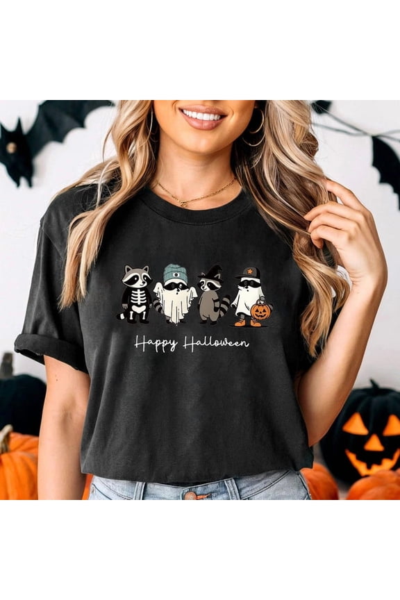 Comfort Colors 1717 Happy Halloween Raccoon Graphic T-Shirt Unisex - Gift for Halloween
