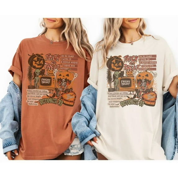 Comfort Colors 1717 Trick or Treat Fright Night Vintage Halloween T-Shirt 100% Cotton - Gift for Halloween