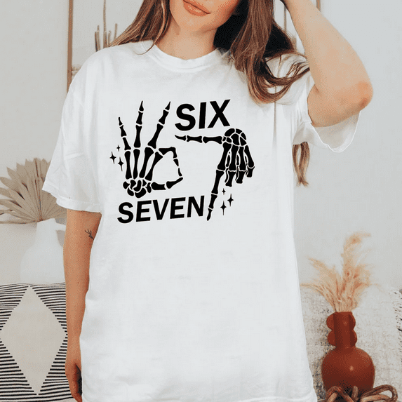 Comfort Colors 6 7 Graphic Tee, Funny Matching Skeleton Hands Shirt, Trendy Halloween Couple T-Shirt