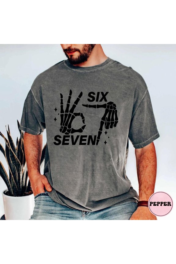 Comfort Colors® 6 7 Meme Shirt, Funny Skeleton Hands Tee, Halloween Couples Shirt, Trendy Shirt, Six Seven T-shirt, 67 Couples Tee