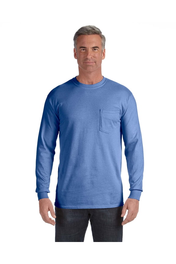 Adult Long Sleeve Pocket Tee , 4410 , Flo Blue , Medium