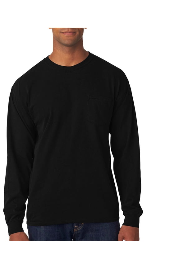 Adult Long Sleeve Pocket Tee , C4410 , Black , Medium