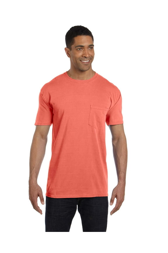 Adult Ring-Spun Pocket Tee , 6030CC , Bright Salmon , Medium