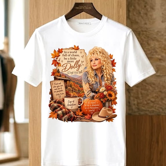 Comfort Colors Be A Little More D0lly Fall T-Shirt - Cup of Ambition Autumn Country Music Fan Graphic Tee with Inspirational Quotes