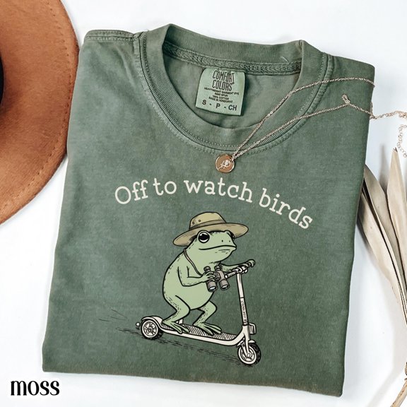 Comfort Colors® Birdwatching Shirt Funny Frog Off to Watch Birds T-Shirt Nature Bird Enthusiast Tee Nature Lover Birding Bird Watcher Gift