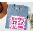 thumbnail image 1 of Comfort Colors Breast Cancer Awareness Shirt – In October We Wear Pink, Coquette Halloween Pink Ghost Tee, Preppy Pink Ribbon Support T-Shirt, 1 of 8
