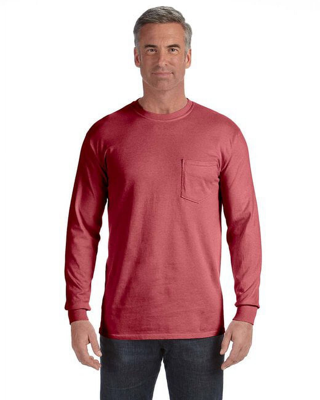 Adult Heavyweight RS Long-Sleeve Pocket T-Shirt - CRIMSON - S