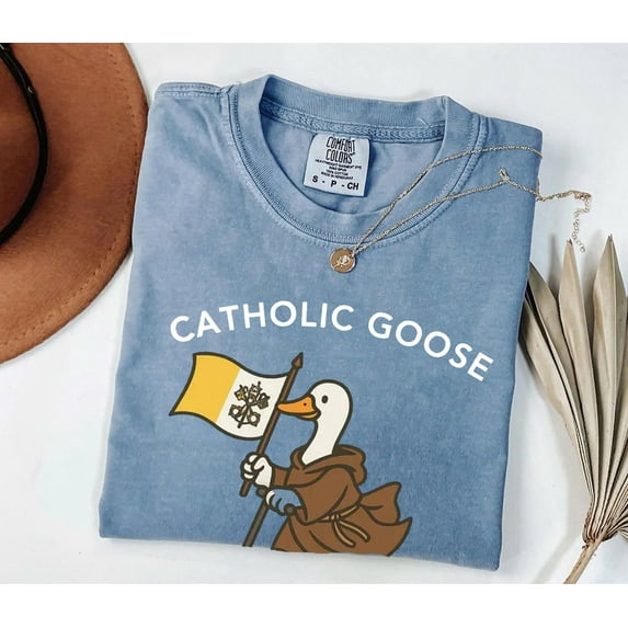 Comfort Colors Catholic Goose T-Shirt – Funny Goose Walking Graphic Tee