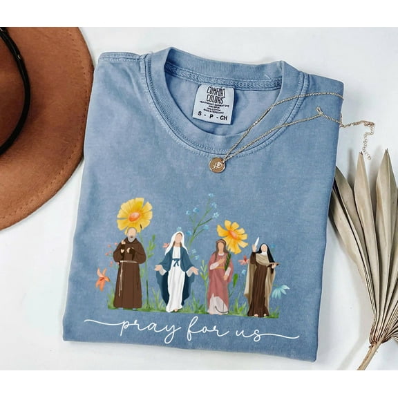 Comfort Colors Catholic Saints Shirt for Women – Floral Religious Tee, All Saints Day Gift, Faith T-Shirt, Catholic Apparel Gift Idea