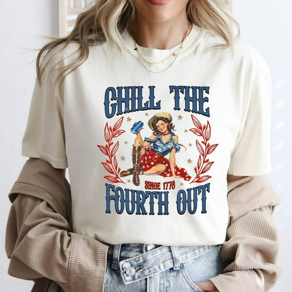 Comfort Colors© Chill The Fourth Out Shirt, Retro 4Th Of July Shirt, America Shirt,Independence Day Shirt,Fourth Of July Gift, Retro Cowgirl All Size S-3Xl