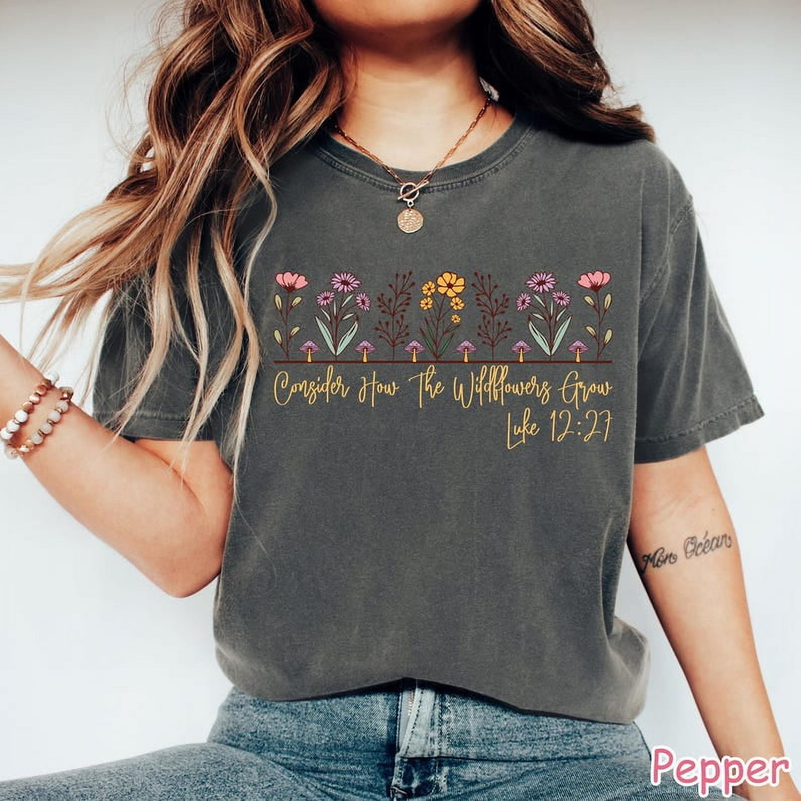 Comfort Colors® Christian Shirt Consider How The Wildflowers Grow Bible