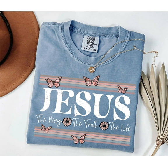 Comfort Colors Christian Shirt for Women - Jesus the Way the Truth the Life Tee, Bible Verse Faith Shirt, Religious Gift for Her