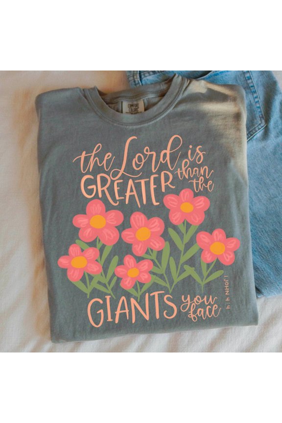 Comfort Colors Christian "The Lord is Greater" Tee Shirt, inspirational shirt, Jesus T-shirt, floral faith bible verse tees