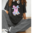 thumbnail image 1 of Comfort Colors Coquette Ghost Print T-shirts Spooky Season Graphic Tees Short Sleeve Casual Acid Washed Tops for Daily Outfits Halloween Gift Black,XL, 1 of 5