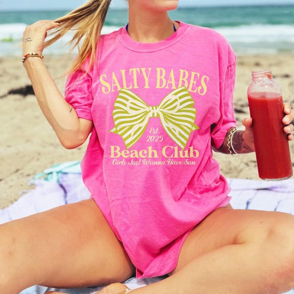 Comfort Colors Coquette Salty Babes Beach Club Tshirt, Neon Trendy Summer Shirt, Summer Shirt