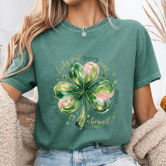 Comfort Colors Coquette St. Patrick's Day T-Shirt, Retro Brushstroke Shamrock Bow Graphic Tee, Lucky Charm Gift